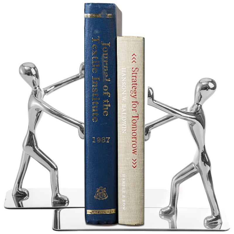 Fasmov Heavy Duty Stainless Steel Man Bookends Nonskid Bookends Art Bookend,1 Pair(Silver) - Image 1